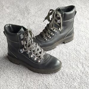 J. Crew Black Leather Combat Boots with Durable Sole Size 7